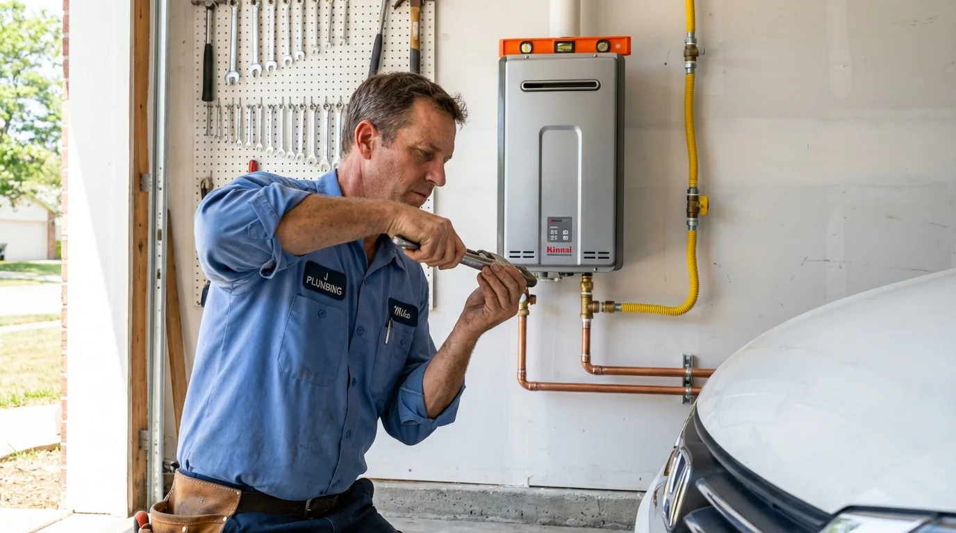 Tankless water heater installation by a Johns Plumbing LLC plumber in Texas City
