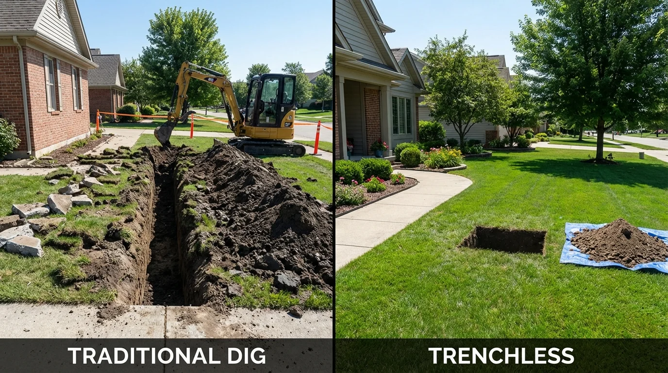 Trenchless sewer repair with minimal yard damage versus traditional excavation in Texas City, TX